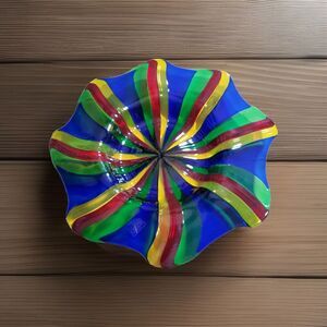 Vtg Oggetti Italy Fused Art Glass Centerpiece Bowl 15” Handmade Red Blue…